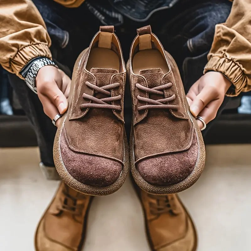 Mens Orthopedic Leather Shoes with Cushioned Insole and Shock-Absorbing Sole, Handcrafted