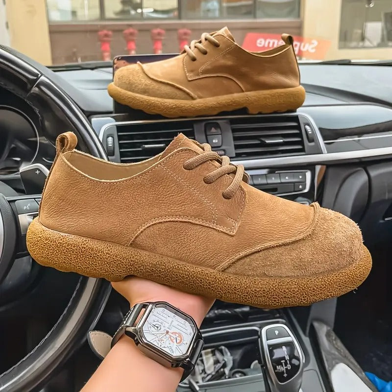 Mens Orthopedic Leather Shoes with Cushioned Insole and Shock-Absorbing Sole, Handcrafted