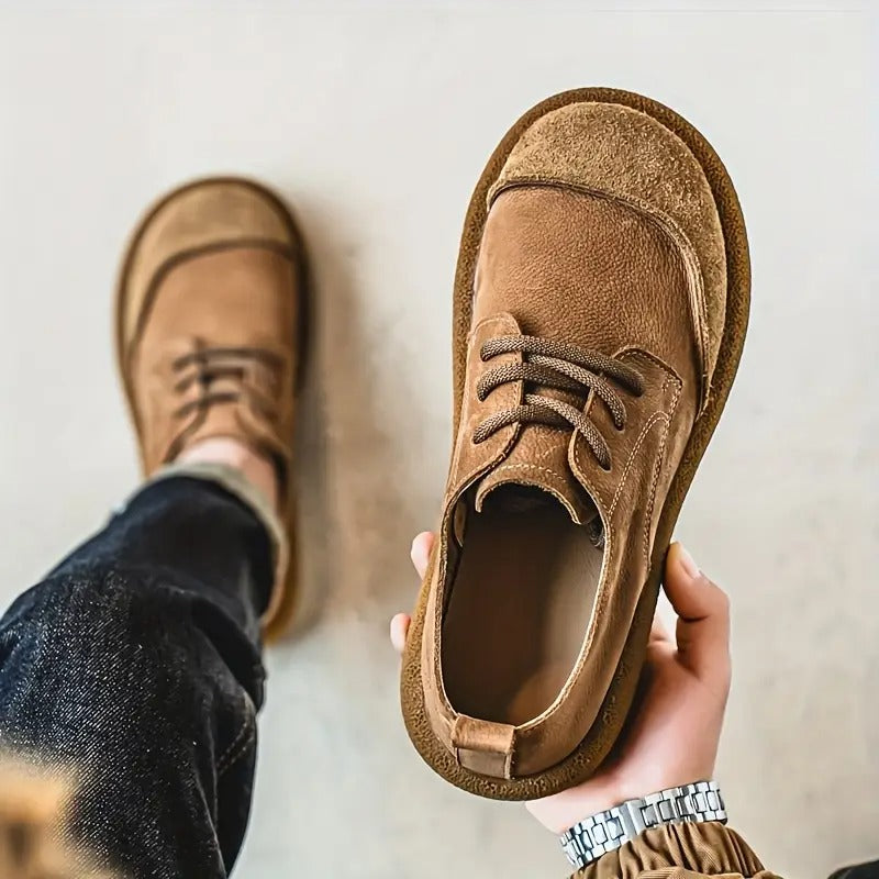 Mens Orthopedic Leather Shoes with Cushioned Insole and Shock-Absorbing Sole, Handcrafted