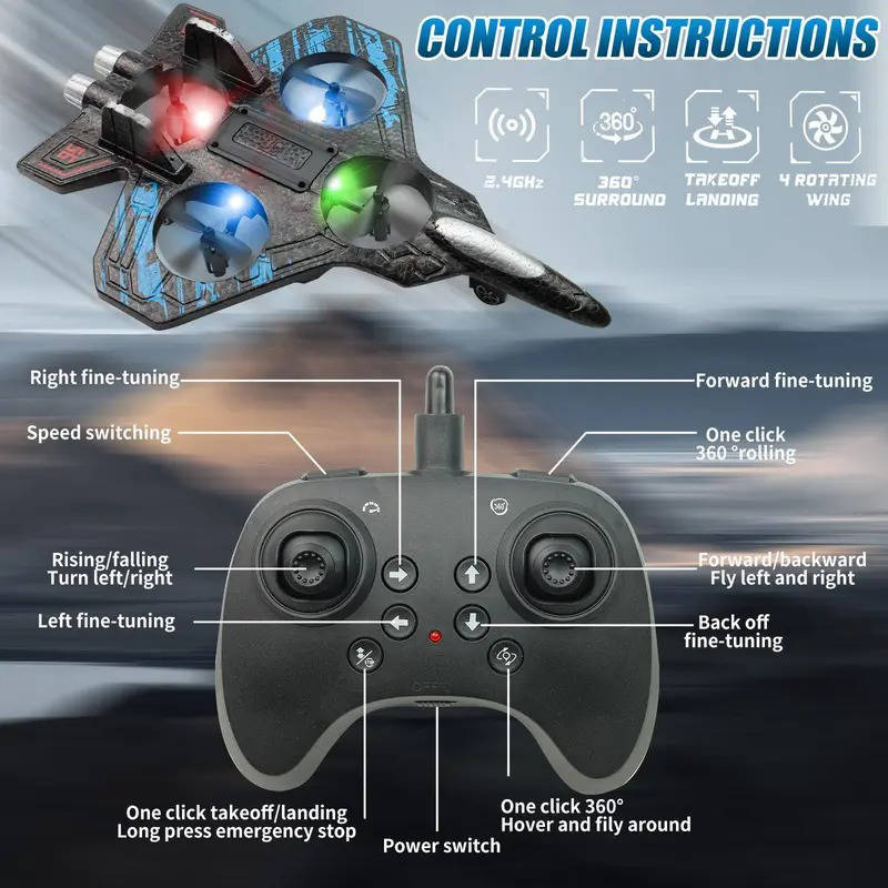 RC Jet Plane Toy, High Speed Stunt Airplane with Remote Control, 360° Flips and LED Lights, Durable Foam Flyer for Kids