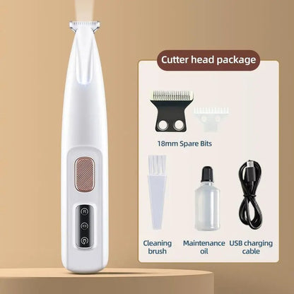 Stress Free LED Pet Paw Trimmer, Whisper Quiet Waterproof Cat and Dog Clipper for Sensitive Areas, Precision Grooming Kit with USB Charging