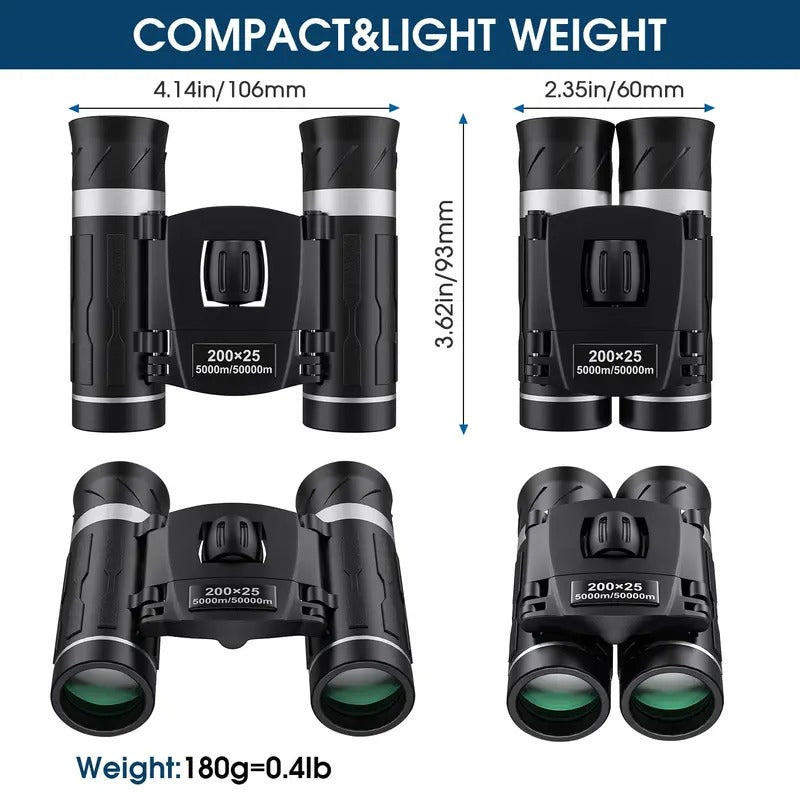 Compact 200x25 Binoculars, High Powered Mini Pocket Binoculars with Waterproof FMC Coating for Bird Watching and Travel