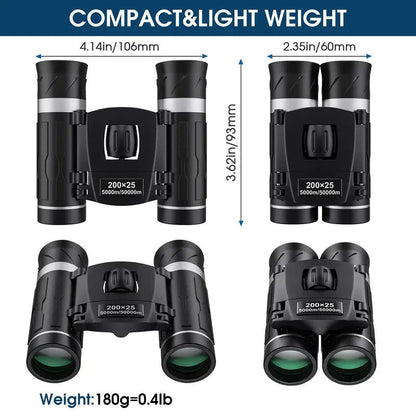 Compact 200x25 Binoculars, High Powered Mini Pocket Binoculars with Waterproof FMC Coating for Bird Watching and Travel