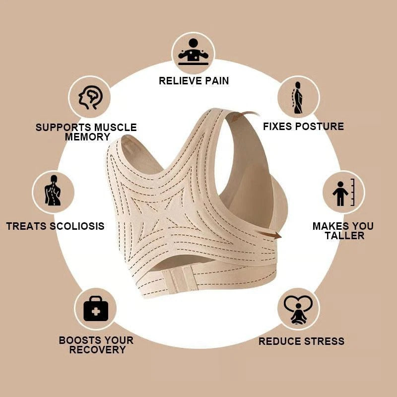 Womens Postural Correction Wireless Sports Bra, Full Coverage Breathable Yoga Bra with Non Removable Cups