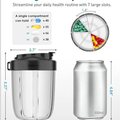 Large Pill Organizer with 4 Compartments, Portable Travel Pill Vitamin Dispenser Case, Anti Mix Wide Opening Design with Carrying Strap