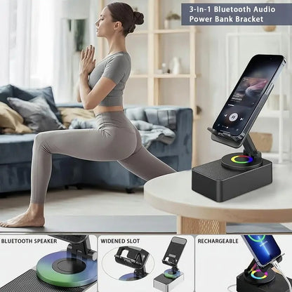 Portable Desk Speaker and Foldable Phone Stand, 5 in 1 Wireless Bluetooth Hub with Colorful LED Light for Iphone, Android and Tablets