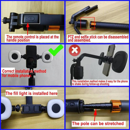 360° Smart Face Tracking Tripod with Dual Fill Lights, Rechargeable Selfie Stick Tripod for Vlogging and Live Streaming, Auto Tracking Phone Holder