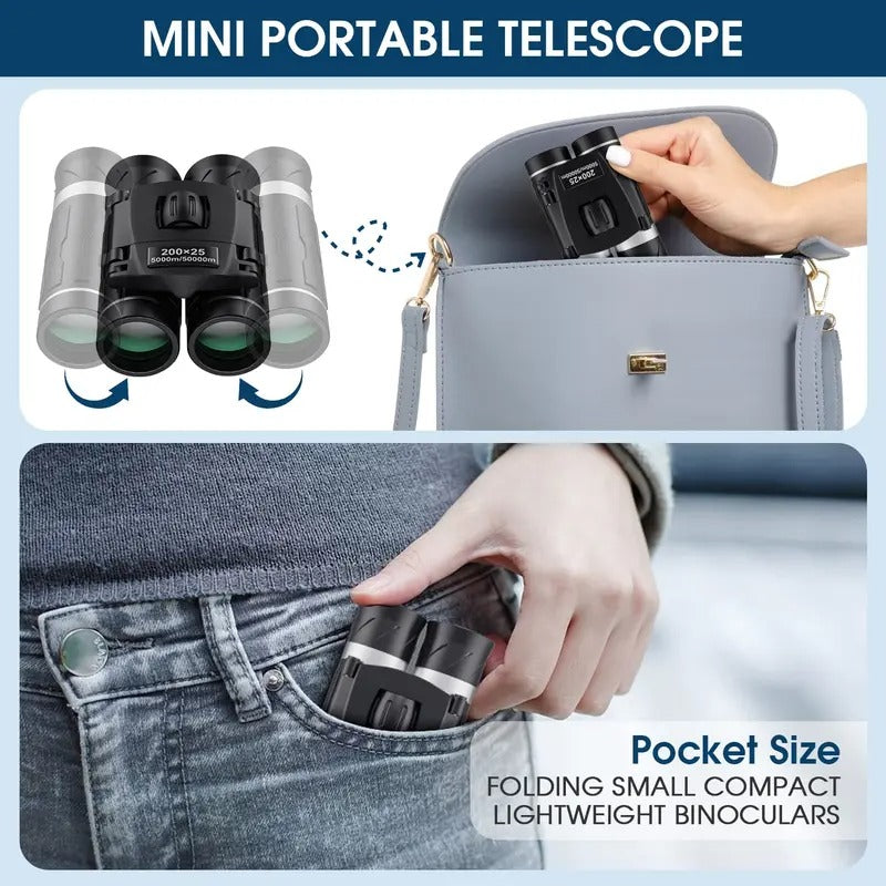 Compact 200x25 Binoculars, High Powered Mini Pocket Binoculars with Waterproof FMC Coating for Bird Watching and Travel