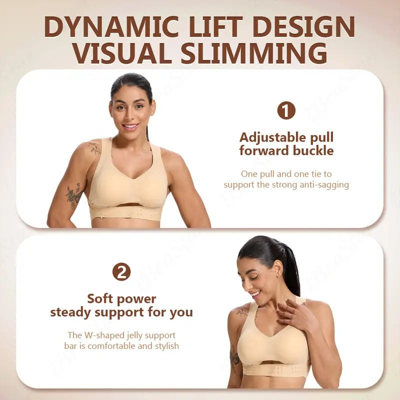 Womens Postural Correction Wireless Sports Bra, Full Coverage Breathable Yoga Bra with Non Removable Cups