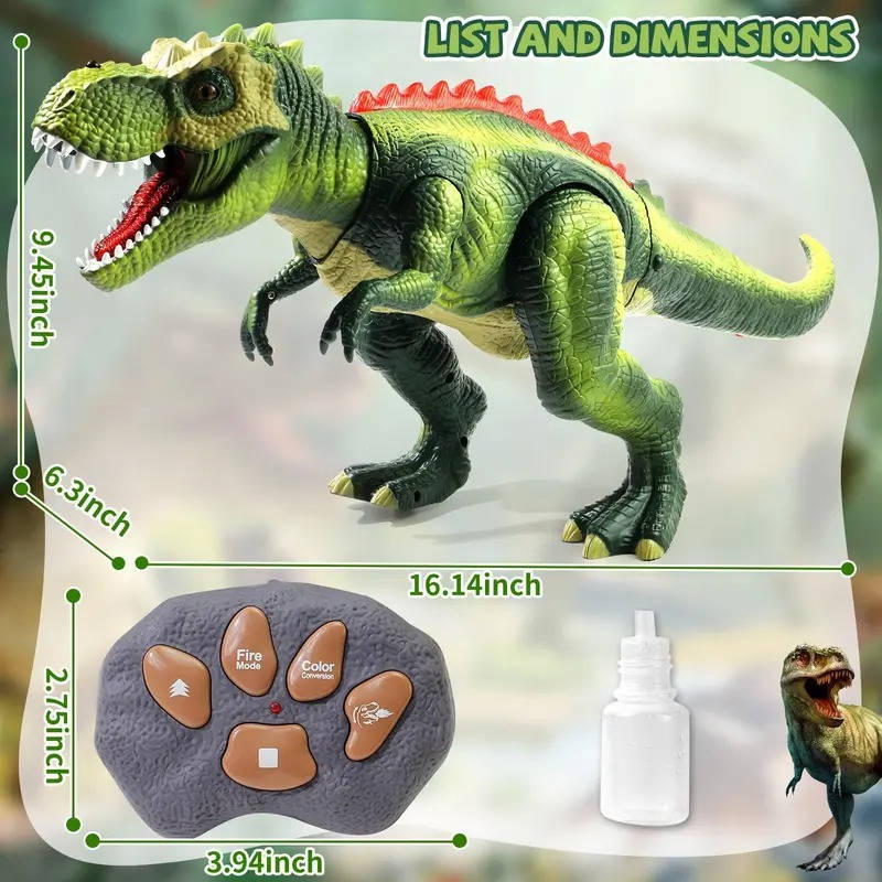 Remote Control T Rex Dinosaur Toy with Mist Spray and Roaring Sounds, Large Rc Dino with Led Lights