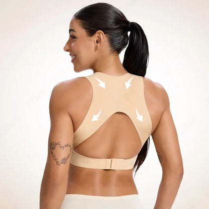 Womens Postural Correction Wireless Sports Bra, Full Coverage Breathable Yoga Bra with Non Removable Cups