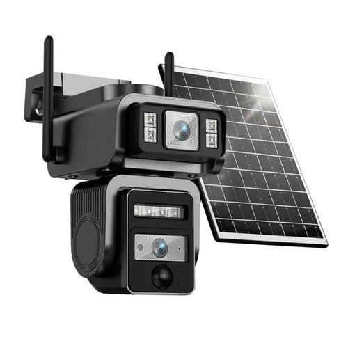 Outdoor Solar CCTV Security Camera with Automatic Tracking, Dual Lens Wireless Security System, 1080P HD, Two Way Audio and IP66 Waterproof