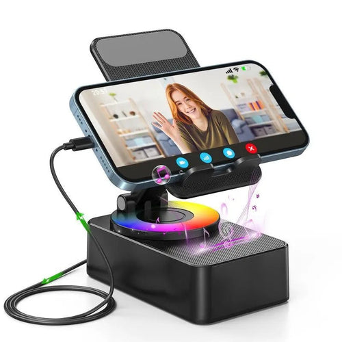 Portable Desk Speaker and Foldable Phone Stand, 5 in 1 Wireless Bluetooth Hub with Colorful LED Light for Iphone, Android and Tablets