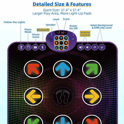 Light Up Dance Mat for Kids with Bluetooth Electronic Music Game Pad Ages 3 to 12