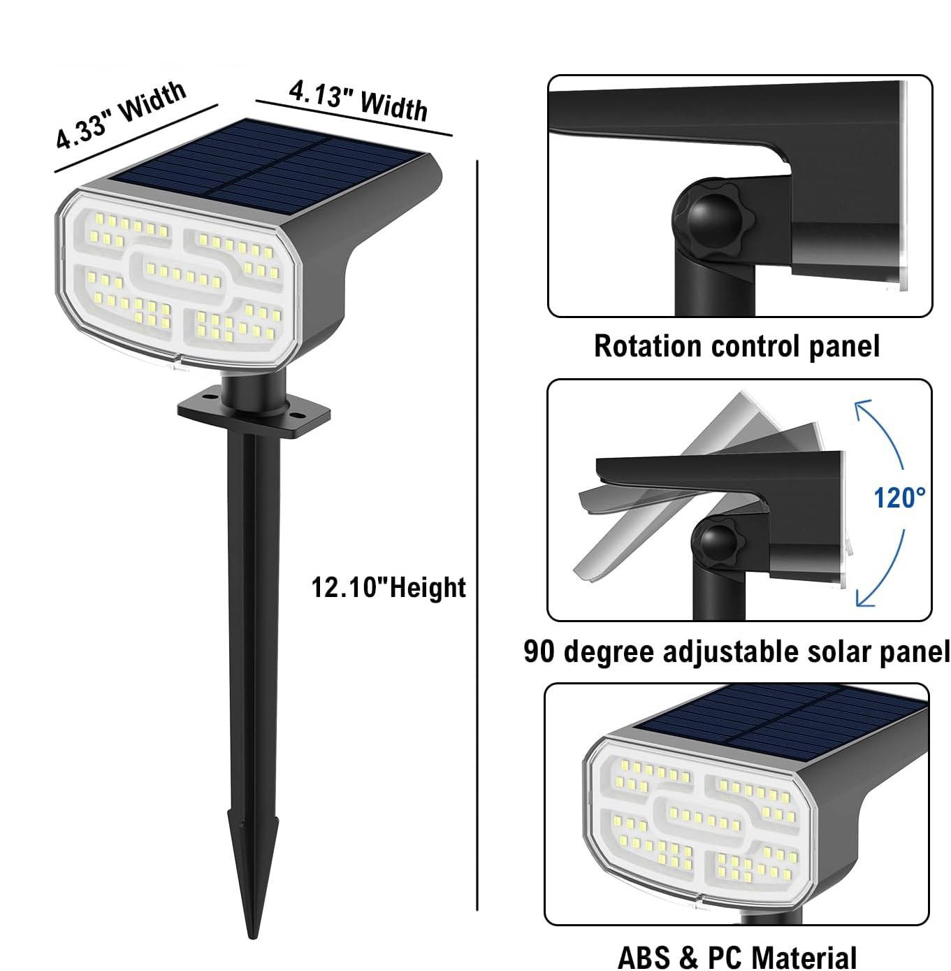 Solar Spot Lights Outdoor, 4 Pack IP65 Water-resistant Garden Spotlights with 2 Lighting Modes and Auto On/Off for Yard and Landscape