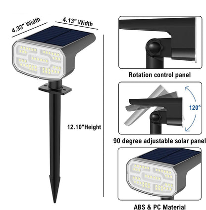 Solar Spot Lights Outdoor, 4 Pack IP65 Water-resistant Garden Spotlights with 2 Lighting Modes and Auto On/Off for Yard and Landscape