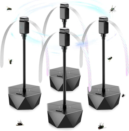 4 Pack Fly Fans for Tables, Indoor and Outdoor Repellent Fans with Holographic Blades for BBQ, Picnic and Restaurant