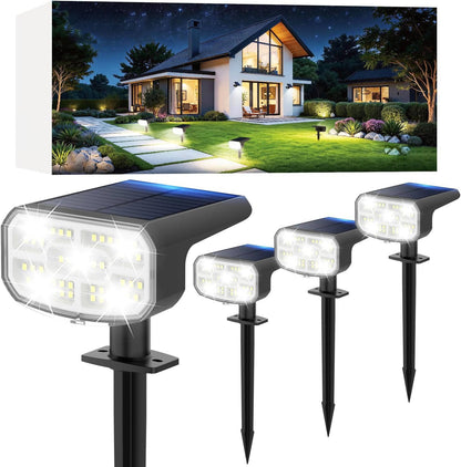 Solar Spot Lights Outdoor, 4 Pack IP65 Water-resistant Garden Spotlights with 2 Lighting Modes and Auto On/Off for Yard and Landscape