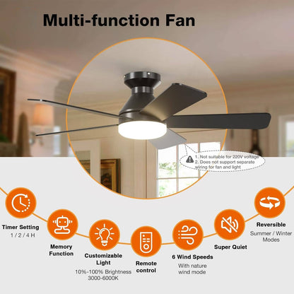 Low Profile Ceiling Fan with Light 42 52 Inch, Flush Mount Dimmable Reversible Fan with Remote for Bedroom Patio