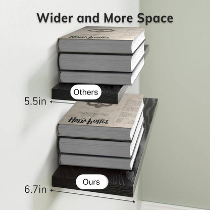 Floating Wall Shelves, Rustic Wood Hanging Storage for Bathroom or Bedroom, 3 Pack