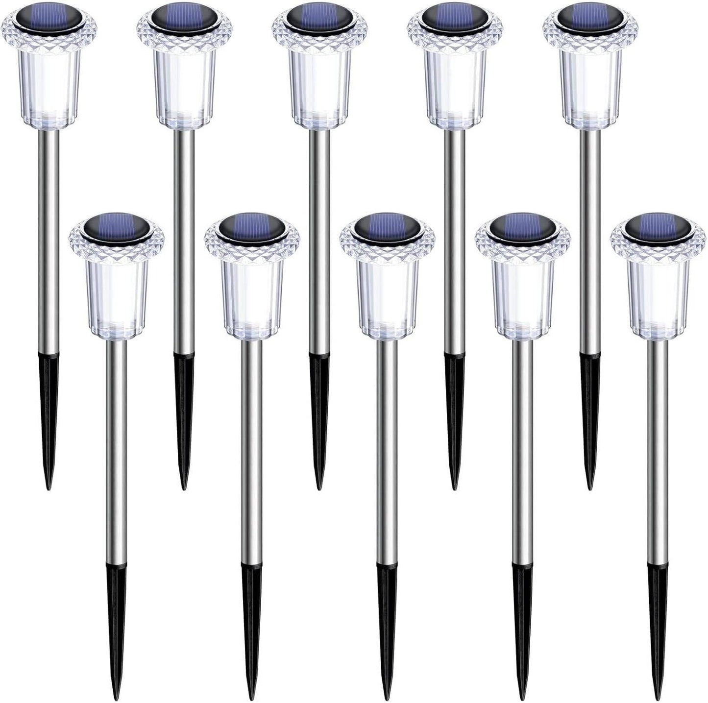 10 Pack Solar Outdoor Lights, Waterproof Cool White LED Pathway Lights for Gardens, Pathways and Driveways