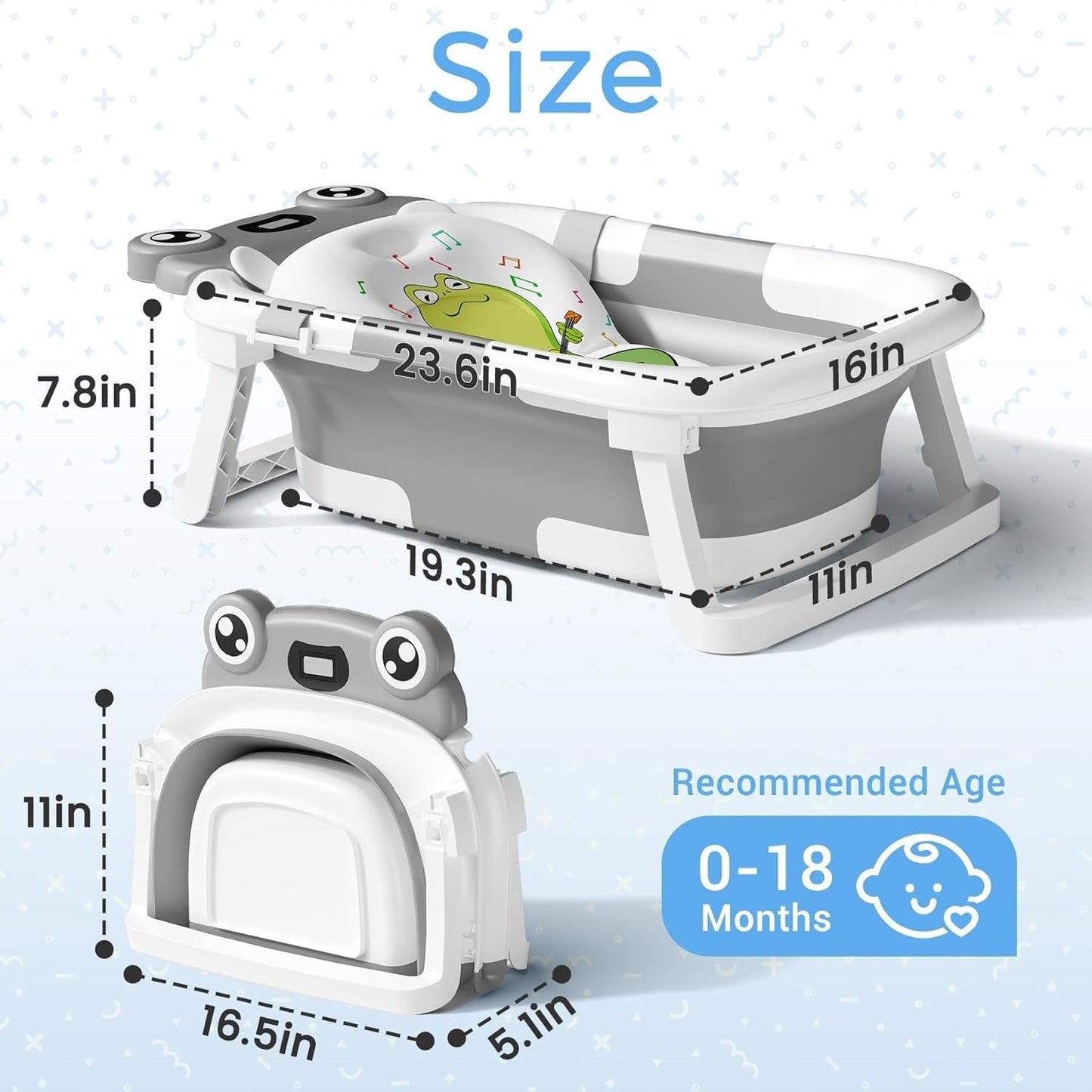 Collapsible Baby Bathtub with Real Time Thermometer and Soft Cushion, Portable 0 to 24 Months Infant to Toddler Travel Tub with Non Slip Feet