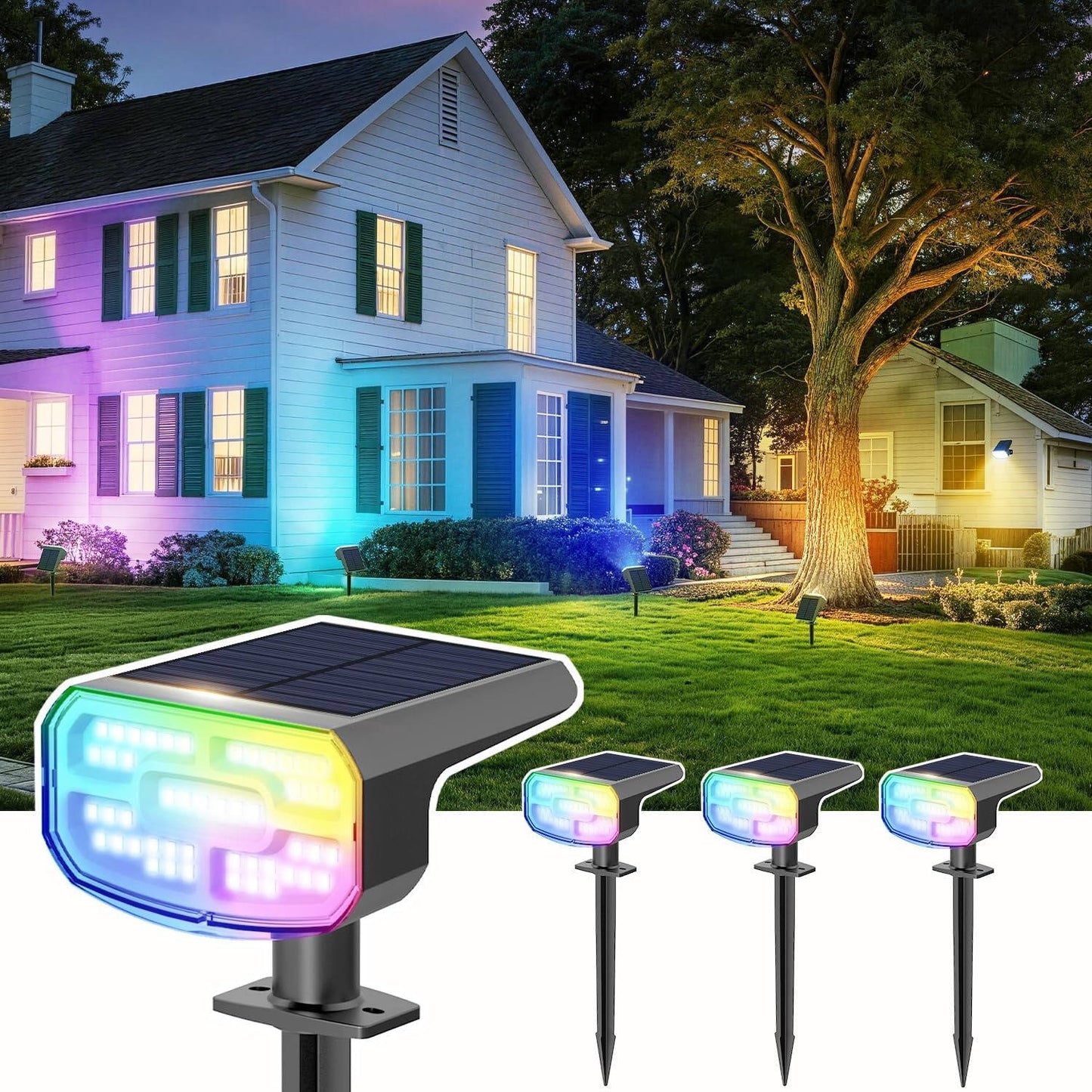 Solar Spot Lights Outdoor, 4 Pack IP65 Water-resistant Garden Spotlights with 2 Lighting Modes and Auto On/Off for Yard and Landscape
