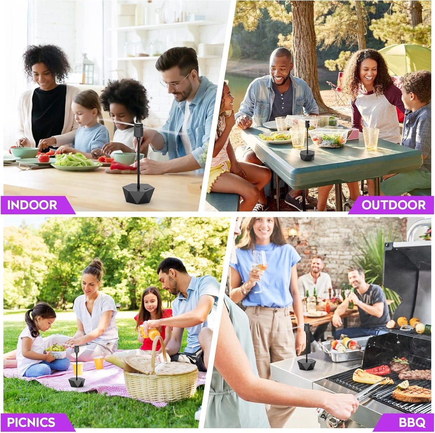 4 Pack Fly Fans for Tables, Indoor and Outdoor Repellent Fans with Holographic Blades for BBQ, Picnic and Restaurant