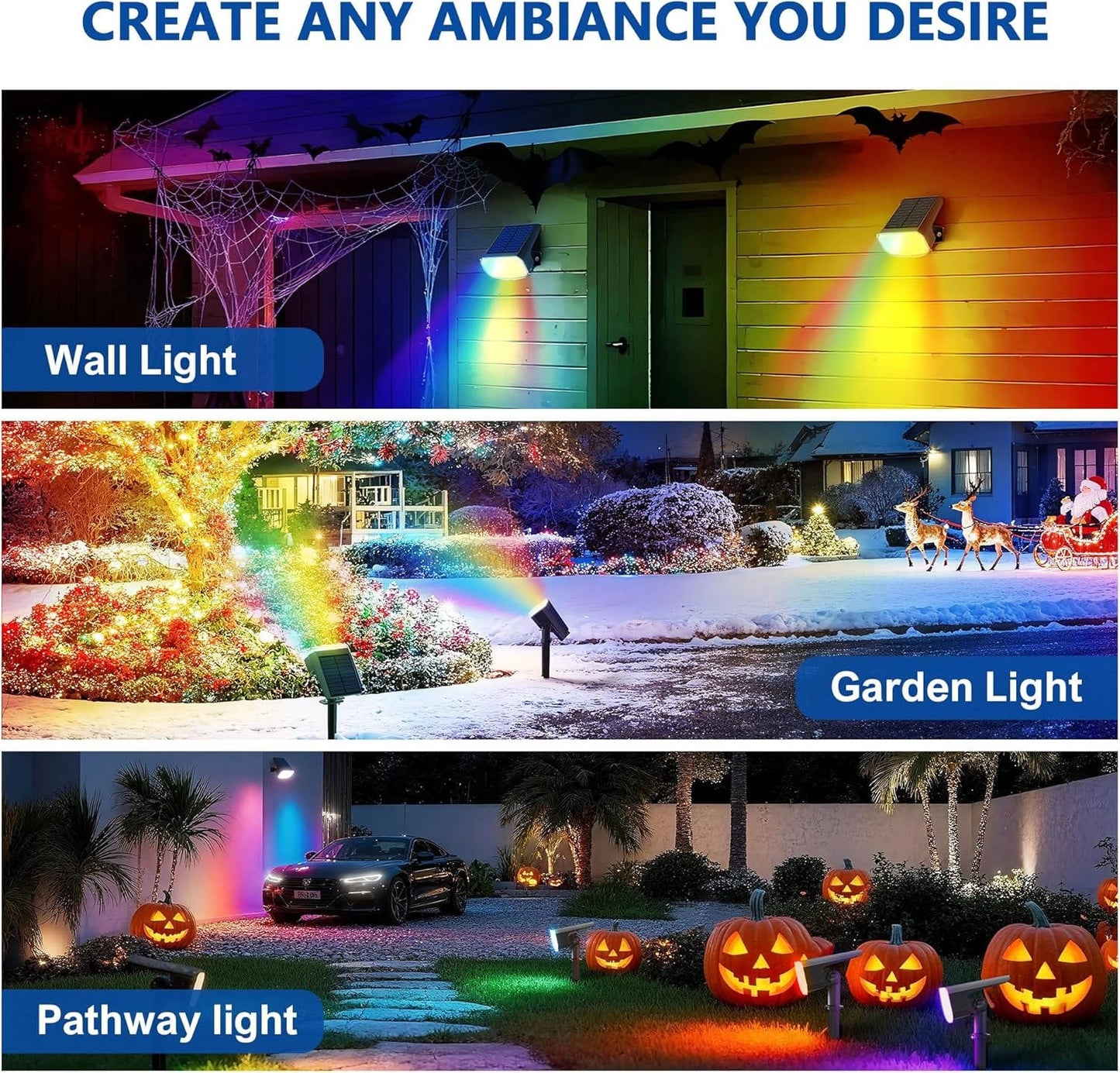 Solar Spot Lights Outdoor, 4 Pack IP65 Water-resistant Garden Spotlights with 2 Lighting Modes and Auto On/Off for Yard and Landscape