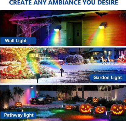 Solar Spot Lights Outdoor, 4 Pack IP65 Water-resistant Garden Spotlights with 2 Lighting Modes and Auto On/Off for Yard and Landscape