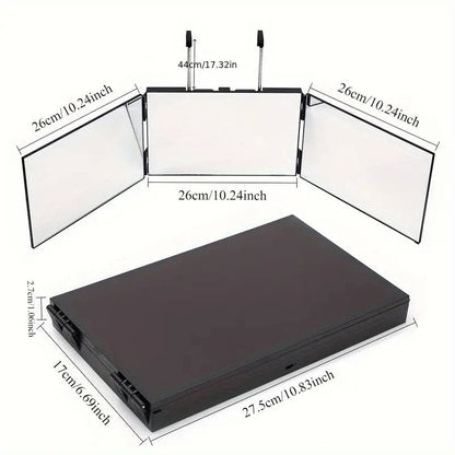 360 Degree Tri Fold Mirror Portable, Adjustable Extendable Makeup Mirror for DIY Hair Cutting Foldable Easy Carry