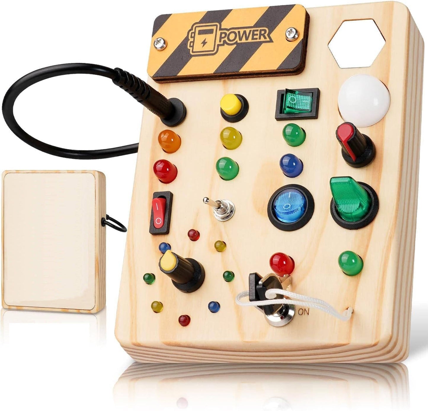 Busy Board Toy with LED Lights Wooden Activity Board for Toddlers Ages 3+