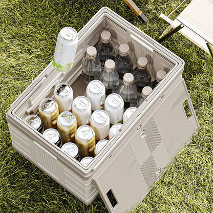 Portable Collapsible Outdoor Storage Box for Camping, Picnic and Garden, Foldable Rolling Cart with 360° Wheels and Wood Lid