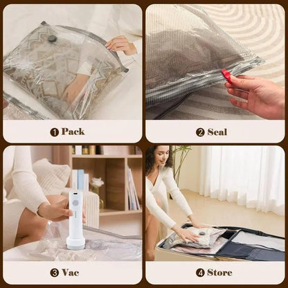 Cordless Travel Vacuum Compression Set, 15 Piece Space Saving Vacuum Bags for Clothes with Pump, 140L/Min Air Removal for Carry On and Travel