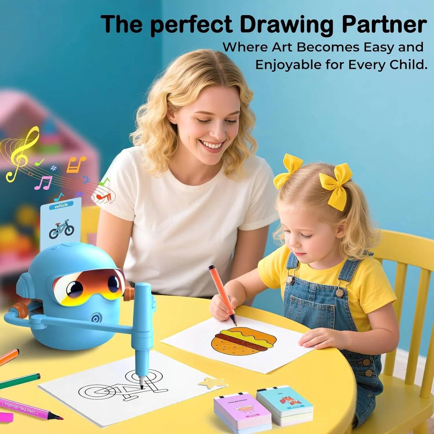 Drawing Robot with 100 Cards and Markers Voice Interactive Art Toy Ages 3+