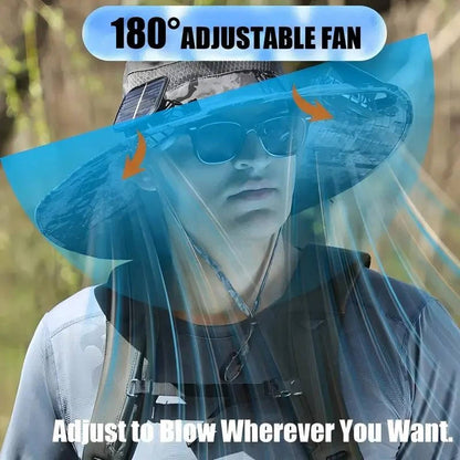 Outdoor Wide Brim Sun Hat with 2 Solar Fans, UV Protection for Men and Women, Cooling Hat for Camping and Hiking