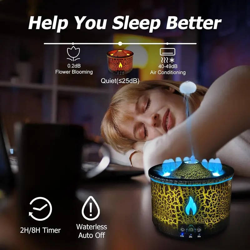 Portable Aromatherapy Oil Diffuser with Night Light, Simulated Volcano Design