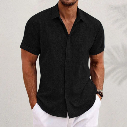 Breathable Button Down Shirt with Short Sleeves and Regular Fit, Solid Pattern