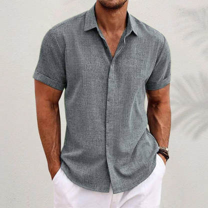 Breathable Button Down Shirt with Short Sleeves and Regular Fit, Solid Pattern