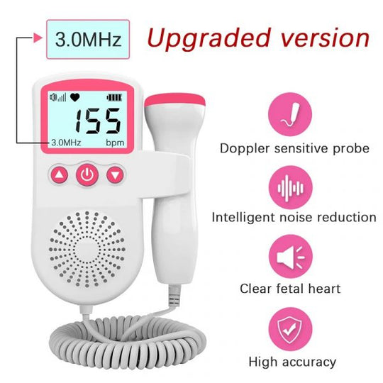 Handheld Fetal Heartbeat Monitor with LCD Display and Noise Filtering Probe