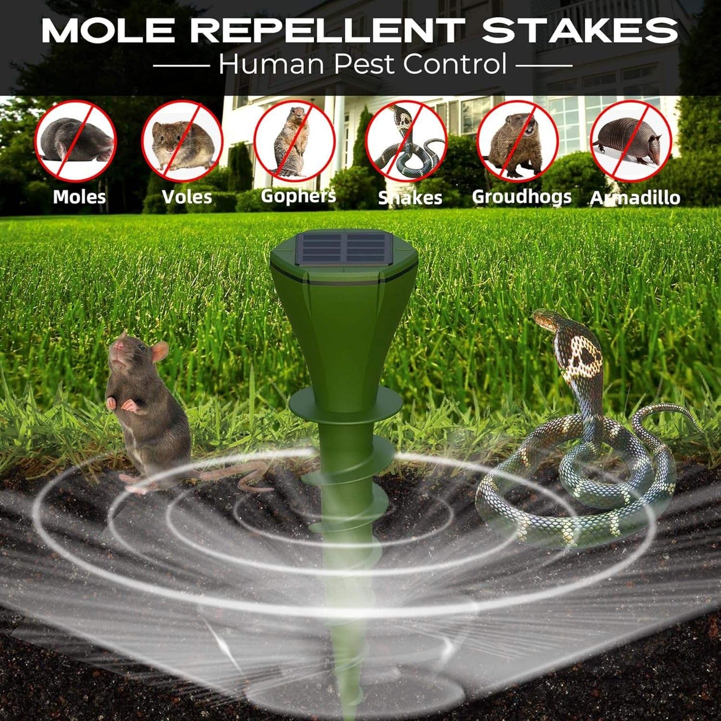 Outdoor Solar Sonic Stake for Snakes and Burrowing Pest Areas