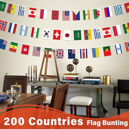 184ft International String Flag Banner with 200 Countries for Sports Events and Classroom Decoration