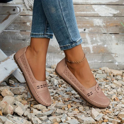 Womens Perforated Slip On Loafers with Flat Sole Support and Breathable Design