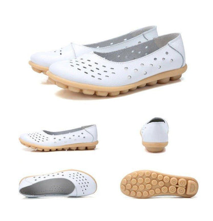 Wide Fit Leather Slip On Flats with Cushioned Insole and Arch Support