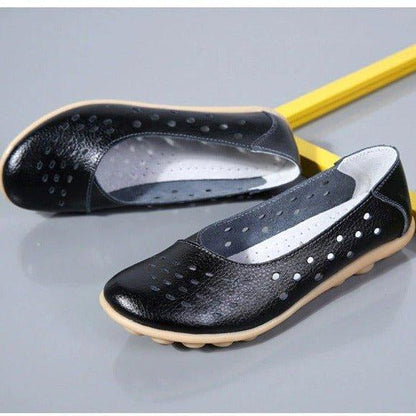 Wide Fit Leather Slip On Flats with Cushioned Insole and Arch Support
