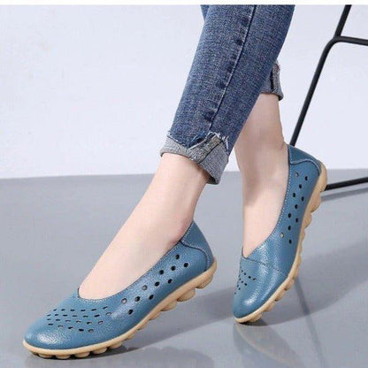 Wide Fit Leather Slip On Flats with Cushioned Insole and Arch Support