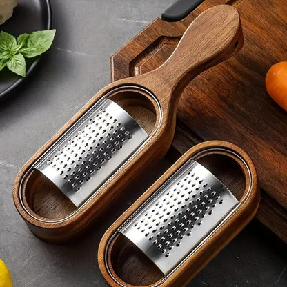 Flat Cheese Grater with Acacia Wood Handle and Stainless Steel Surface